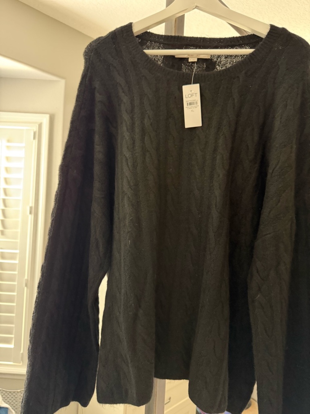 LOFT Black Cable-Knit Crewneck Sweater